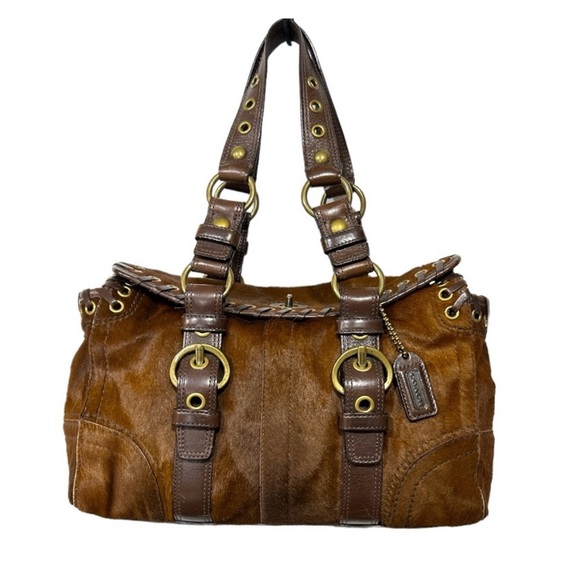 Coach Rare Limited Chelsea Abbey Calf Hair Satchel Brown Leather Laced Bag - Picture 1 of 14